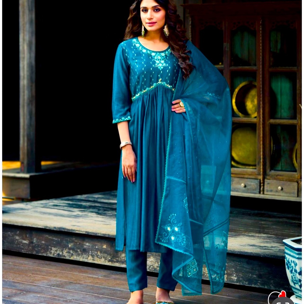 Teal blue Alia cut kurti set